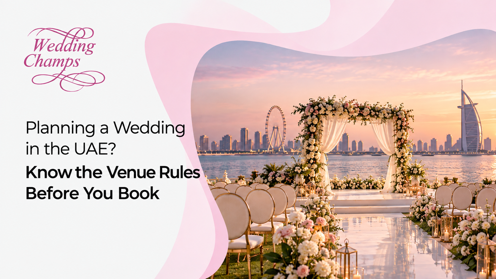 Outdoor UAE wedding venue setup with tables and floral décor